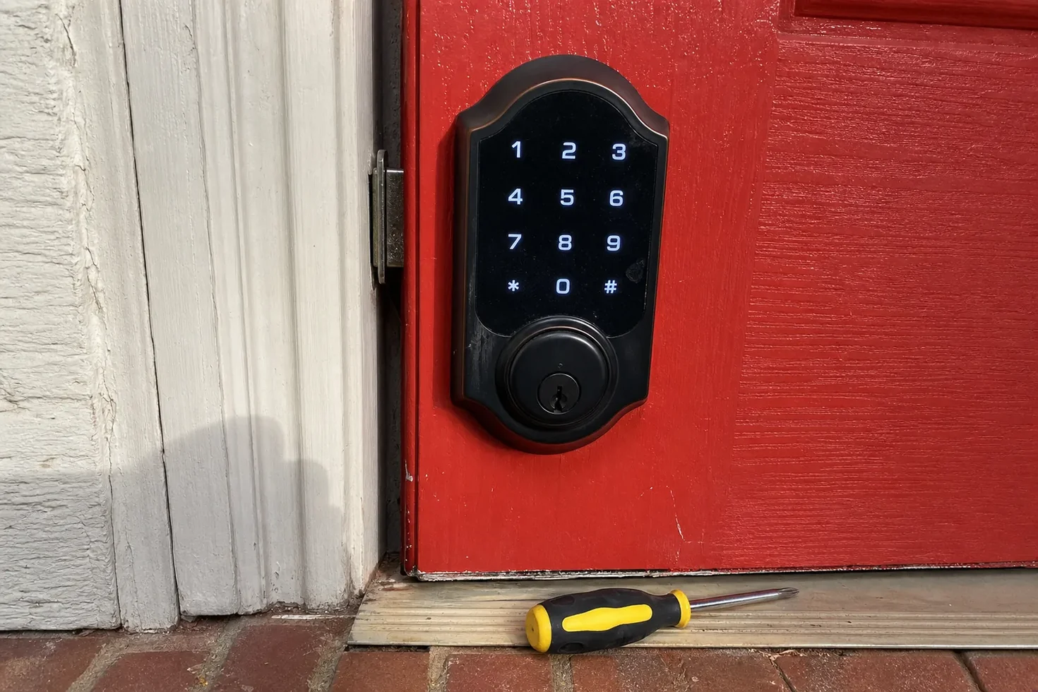 Keypad deadbolt fitted to a front door